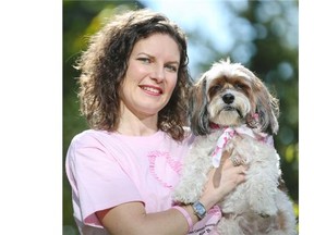 Heather Williams, a breast cancer survivor with her Bichon Shih Tzu named Stella, will lead a team of 42 in Calgary’s 2014 CIBC Run for the Cure on Sunday. The team raised more than $30,000.