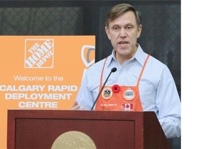 Home Depot Canada president Bill Lennie speaks at the ceremonial groundbreaking for Home Depot’s new Rapid Deployment Centre which will be built in southeast Calgary and serve all of the Home Depot stores in Western Canada.