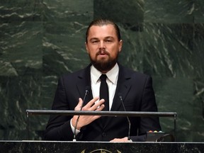 Leonardo DiCaprio, actor and UN Messenger of Peace speaks during the opening session of the Climate Change Summit at the United Nations in New York on Sept. 23 in New York.