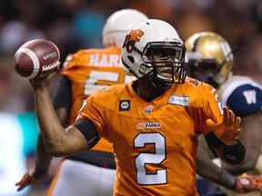 B.C. Lions quarterback Kevin Glenn throws the ball during a game earlier this month. The former Calgary Stampeder will be back at McMahon Stadium on Saturday.