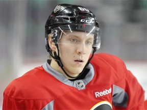 Markus Granlund, called up from the Adirondack farm club, skates with the Calgary Flames at practice on Thursday, October 30, 2014.