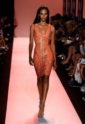 NEW YORK, NY - SEPTEMBER 06:  A model walks the runway at the Herve Leger By Max Azria fashion show during Mercedes-Benz Fashion Week Spring 2015 at The Theatre at Lincoln Center on September 6, 2014 in New York City.  (Photo by Frazer Harrison/Getty Images for Mercedes-Benz)