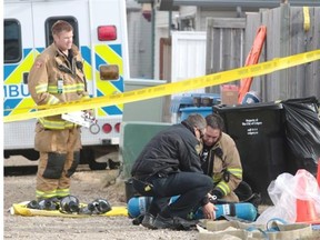 Members of the Calgary Police Service, Calgary Fire Department and RCMP were investigating a home in Coventry Hills where they found a synthetic drug lab on Oct. 28, 2014.