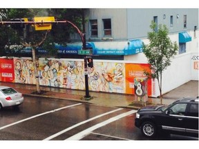 The mural on the Kensington fence shows characters from the Carpenters’ Union Hall and the greater Kensington area. It will be retained in the finished building.