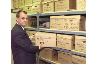 Calgary Police homicide detective Nick Kyska pulls the unsolved murder files of Calgary girl Rebecca Boutilier. Beside are also boxes from another unsolved case, Jennifer Janz. Work continues on the files of several prostitutes murdered in the Calgary area.