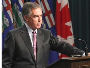 Premier Jim Prentice downplayed recent Wildrose allegations that the Progressive Conservative party accepted more than $100,000 in illegal donations from municipalities at a press conference on October 17, 2014 at McDougall Centre in Calgary.