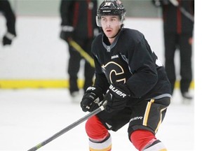 Raphael Diaz, seen a training camp session last week, is trying to make the Flames as a sixth/seventh defenceman.