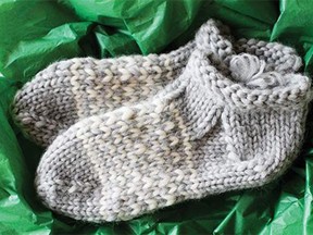 Warm and fuzzy slippers knitted by grandmas at the Kerby Centre