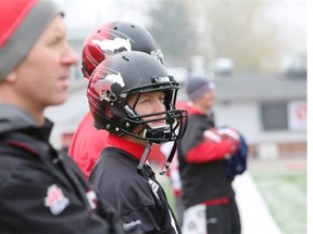Stampeders quarterback Bo Levi Mitchell at practice in Calgary.