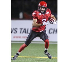 Stampeders receiver Brad Sinopoli, seen running the ball in a game against the B.C. Lions last month, has extensive ties to Ottawa.