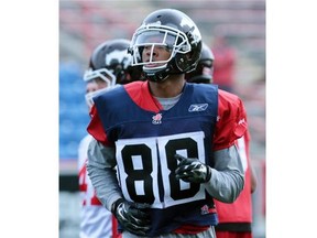 New Stamps receiver Kamar Jorden trots across the field during practice on Wednesday. The 25-year-old Bowling Green product was on the Stamps practice roster briefly last fall.