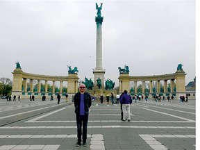 Time squared: The author at two points in his life in front of the Seven Chieftains of the Magyars monument in Budapest’s Heroes’ Square.