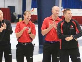 Team Canada’s men’s curling team from left, Pat Simmons, Carter Rycroft, Nolan Thiessen and skip John Morris were photographed at the Glencoe Club last week.