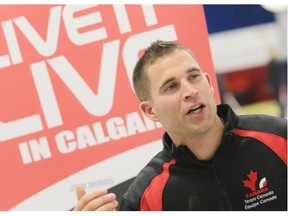 Team Canada’s men’s curling team skip John Morris speaks at a press conference at the Glencoe Club on Wednesday.