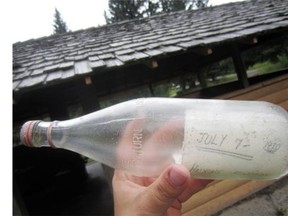 This message in a bottle was sent on its way in the Bow River by Darilyn Keene, on July 7, 1970, only to be found by geocacher Jean-Francois Cianci more than four decades later in the Lac Des Arcs area.
