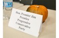 This pumpkin was placed in the spot of Premier Jim Prentice, who did not show up to the Calgary-Foothills All Candidates Forum on Wednesday.