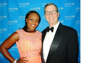 UNICEF Canada ambassador Solange Tuyishime, left, and UNICEF CEO and president David Morley gave thanks at the UNICEF Water for Life Gala to the many Calgary patrons who’ve helped raise nearly $9 million since the first gala in 1993 to provide clean water for children.