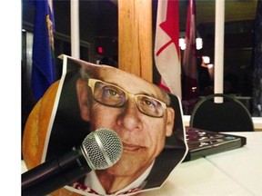 When Health Minister Stephen Mandel failed to show up for a candidates’ debate on Monday in the Edmonton-Whitemud byelection, rivals tried to have this pumpkin to take his place. Organizers refused to allow it.