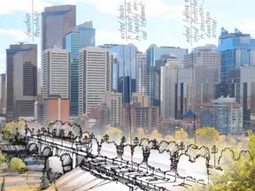 YouTube frame grab of the proposed Centre Street LRT route over the Bow River.
