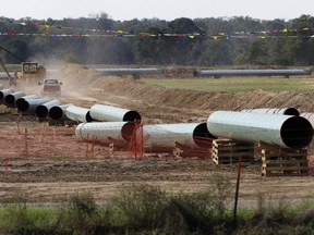 In this Oct. 4, 2012 file photo, large sections of pipe are shown in Sumner, Texas.