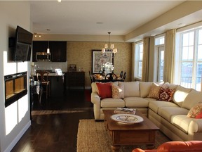 The great room in the Olive II show home at Brookfield Residential's Mosiac Riverstone development in Riverstone of Cranston.