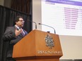 Mayor Naheed Nenshi talks to media about the results of the City of Calgary's of the annual Citizen Satisfaction Survey in Calgary, on November 20, 2014.