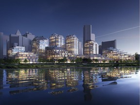 The newest phases of the Waterfront development — Waterfront Parkside — include buildings along the Bow River in Eau Claire.