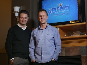 Rob Danard, president and chief executive, right, and Jay Cowles, chief operating officer, left, of Spriza in their Calgary office on Friday November 28, 2014.