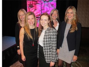 Among the more than 680 guests who attended the Wings of Hope luncheon held Oct. 23 at the Hyatt Regency were, from left, BDP’s Cheryl Gottselig and Annette Lambert, MillarForan’s Leslie Shier, Tenaris Canada’s Fiana Bakshan and BDP’s Ashley Weldon.