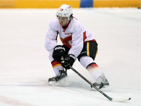 Johnny Gaudreau during practises on Monday, ahead of the Flames' game against the Anaheim Ducks.