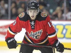 Calgary Flames fan favorite Johnny Gaudreau waits for a faceoff Friday night October 31, 2014 against the Nashville Predators.