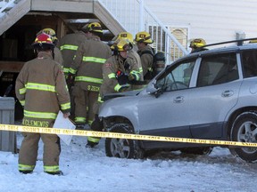 A car ended up inside a house, and one man was taken to hospital with injuries in Calgary's N.E. Martindale on November 16, 2014.