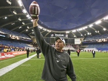 John Hufnagel leaves the field after winning the 2008 Grey Cup final between the Montreal Alouettes and the Calgary Stampeders at Olympic Stadium in Montreal.