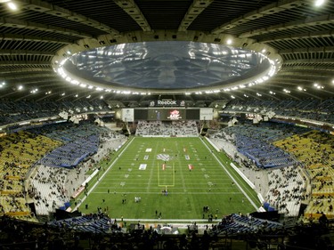 The crowd starts to trickle in before the start of the 2008 Grey Cup final at Olympic Stadium in Montreal.