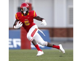 University of Calgary  #5 Elie Bouka returns a kickoff during Canada West football Saturday afternoon at McMahon Stadium, U of C Dinos won 36-24.