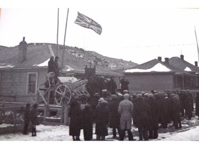 FRANK, AB.; NOVEMBER 7, 2014 -- The Dunlop Memorial is a WW1 Memorial, a cannon flanked by two machine guns which for many years stood in the front yard of Danny and Annie Dunlop on Highway 3 at Frank. Alberta. The Memorial was place there by community and country to stand as a remembrance for the three Dunlop sons that went off to fight for King and country, this country, in the war to end all wars. Daniel, James and John Burt died on foreign soil defending Canadian values. (Supplied/Calgary Herald) For Editorial story by .