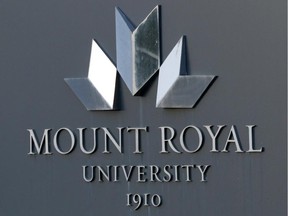 Gavin Young, Calgary Herald CALGARY, AB: NOVEMBER 07, 2014 --  STK. Mount Royal University logo sign. Gavin Young/Calgary Herald (For City section story by ) Trax#