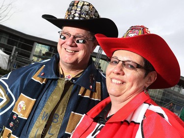 Even though she is from Winnipeg, Cheryl Graham is a life-long Stampeders fan. She was photographed with husband Dan at the Calgary Grey Cup Committee pancake breakfast on Nov. 27, 2014 in Vancouver.