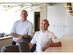 Michael Noble and Matt Batey pose in their new restaurant, The Nash, in Calgary on November 18, 2014.