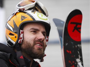 Skier Jan Hudec speaks at a news conference announcing a new sponsor in Calgary, Alta., Tuesday, Nov. 25, 2014.THE CANADIAN PRESS/Jeff McIntosh