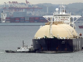 A LNG tanker arrives at a port in Yokohama, southwest of Tokyo