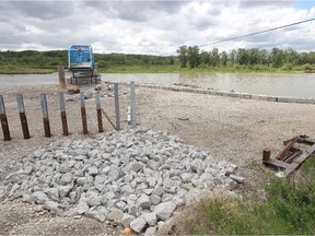 The main bridge that was damaged as a result of the 2013 flood on Siksika Nation, south of Gleichen, is pictured on June 5, 2014.
