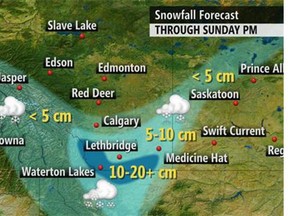 The Weather Network predicts the heaviest snowfall in southwestern Alberta