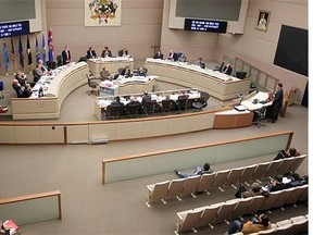 Alderman listen to presentations during the budget consultation at Calgary City Hall on November 21, 2011.