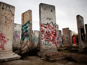 Original elements of the Berlin Wall are offered for sale in the village of Teltow, near Berlin. Germany celebrates the 25th anniversary of the fall of the wall on Nov. 9.