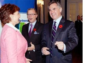 Premier Jim Prentice, here with B.C. Premier Christy Clark and Saskatchewan Premier Brad Wall, says U.S. mid-term election results may be good news for Keystone XL.
