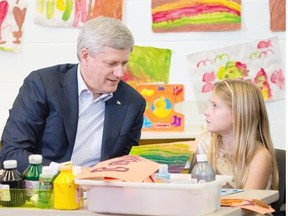 Prime Minister Stephen Harper spent some time after making his income tax announcement this week at Joseph and Wolf Lebovic Jewish Community School in Vaughan, Ont.