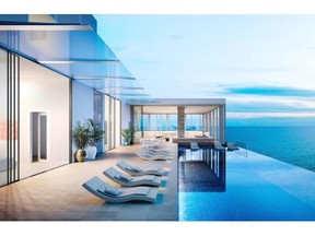 Rendering of the penthouse pool at Waiea, the flagship of the Ward Village community in Honolulu. Courtesy Out of Town Properties/Westcoast Homes.