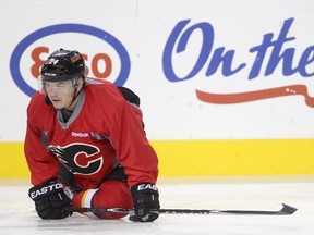 Calgary Flames Jiri Hudler skates during Flames practice at the Scotiabank Saddledome in Calgary on October 7, 2014.