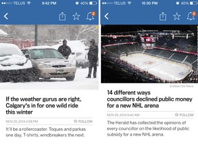 The listing for new Calgary Herald smartphone app on the iTunes store.